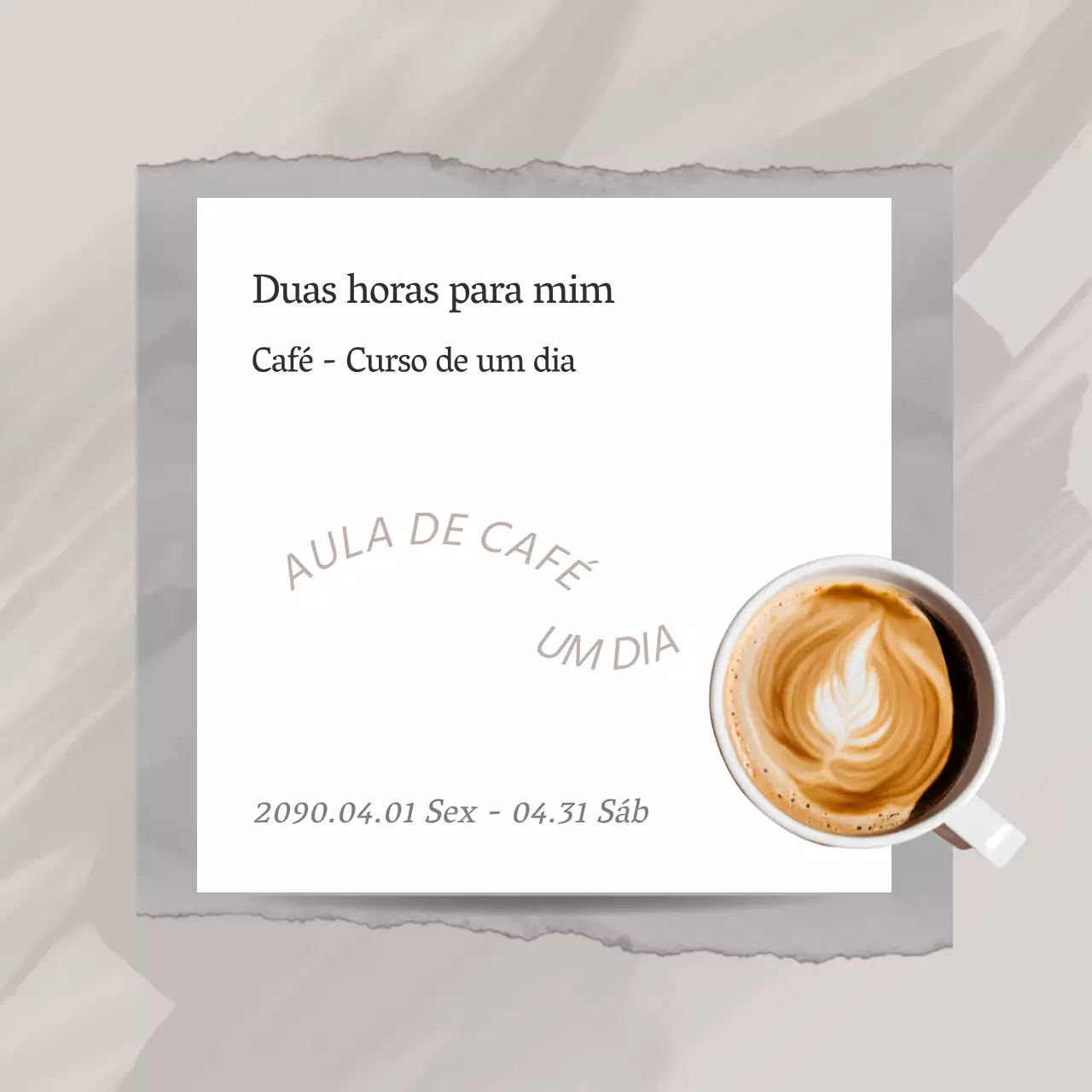 Promover uma aula simples de café de um dia em cinzento e branco