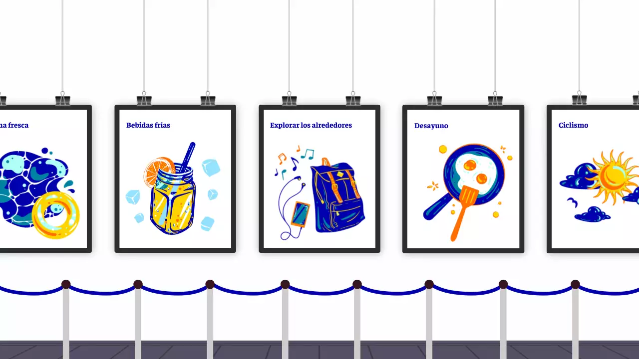 Una alegre exhibición de azules y naranjas