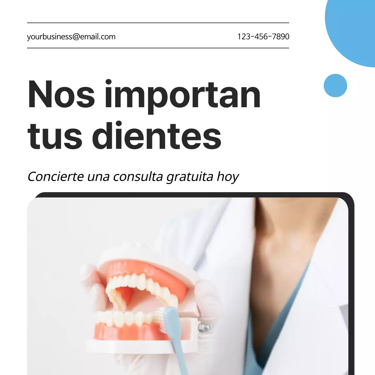 Promoción comercial minimalista blanca de atención odontológica