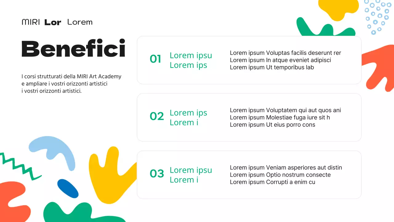 Un simpatico prospetto di scuola d'arte verde e arancione