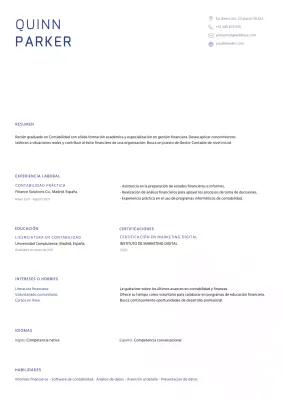 Azul Limpio Minimalista CV Contabilidad