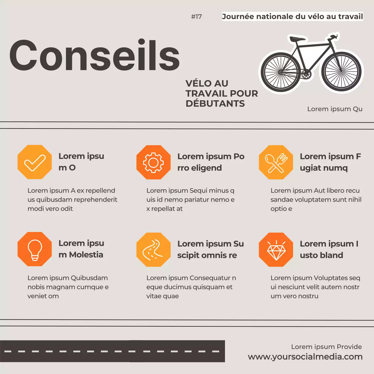 Gris Orange Conseils simples et minimalistes pour les débutants Bicycle Instagram Post