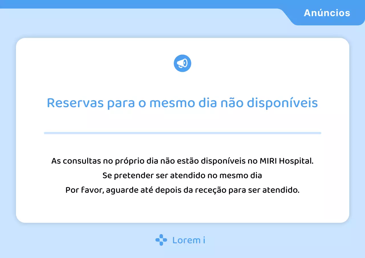 Anúncio hospitalar minimalista em azul claro