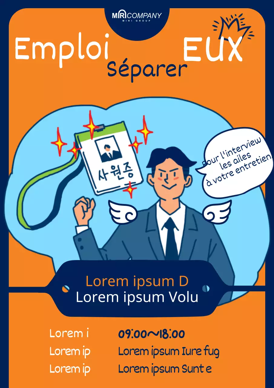 Promotion de l'aide à l'orientation pour l'emploi dans le secteur public avec une illustration d'une personne en orange et bleu marine.