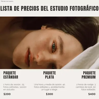 Promoción de precios de estudio fotográfico de estética moderna en beige y marrón
