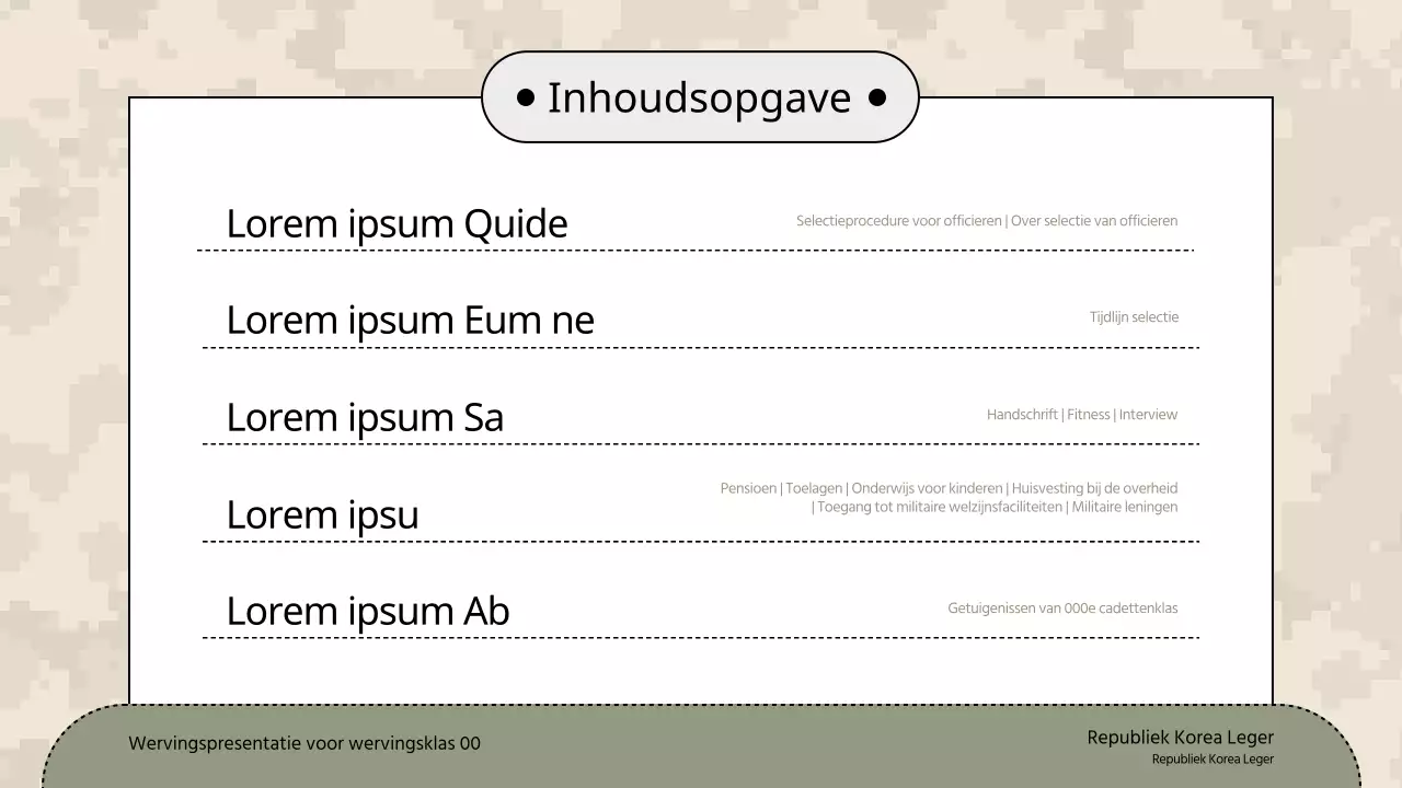 Een eenvoudige wervingsbriefing in kaki en beige