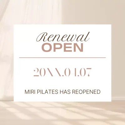 Announcing the opening of a simple ivory and white Pilates studio