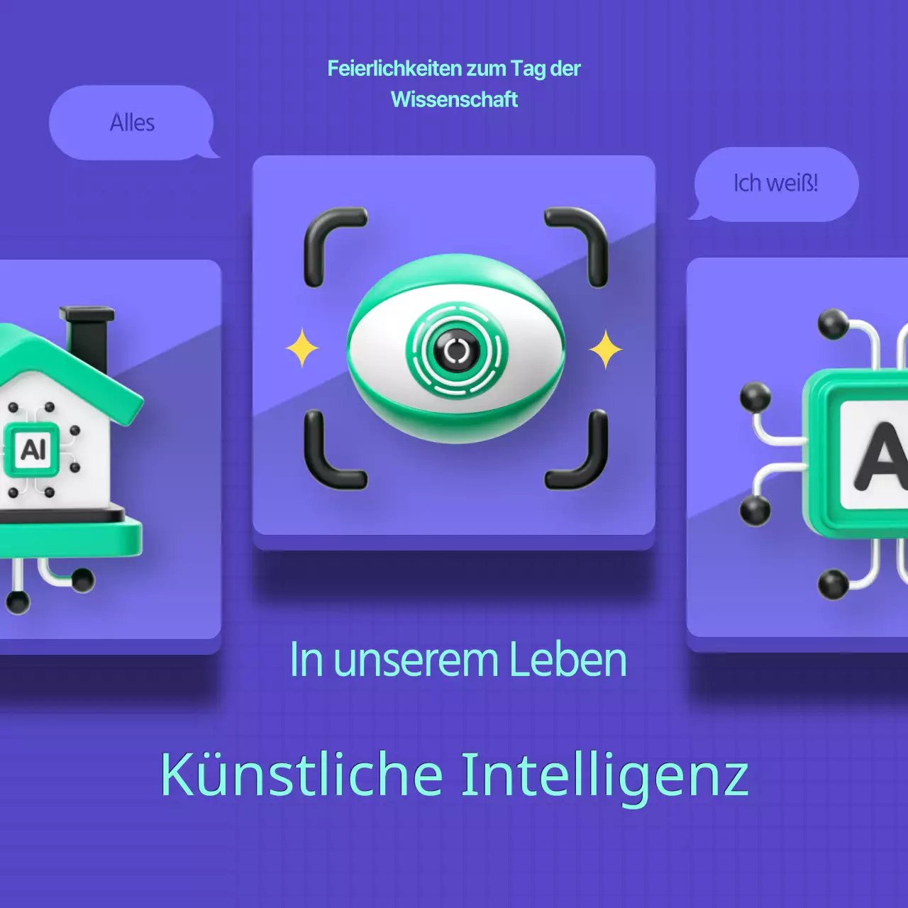 Ein moderner AI-Posten für den Wissenschaftstag in Lila und Minze