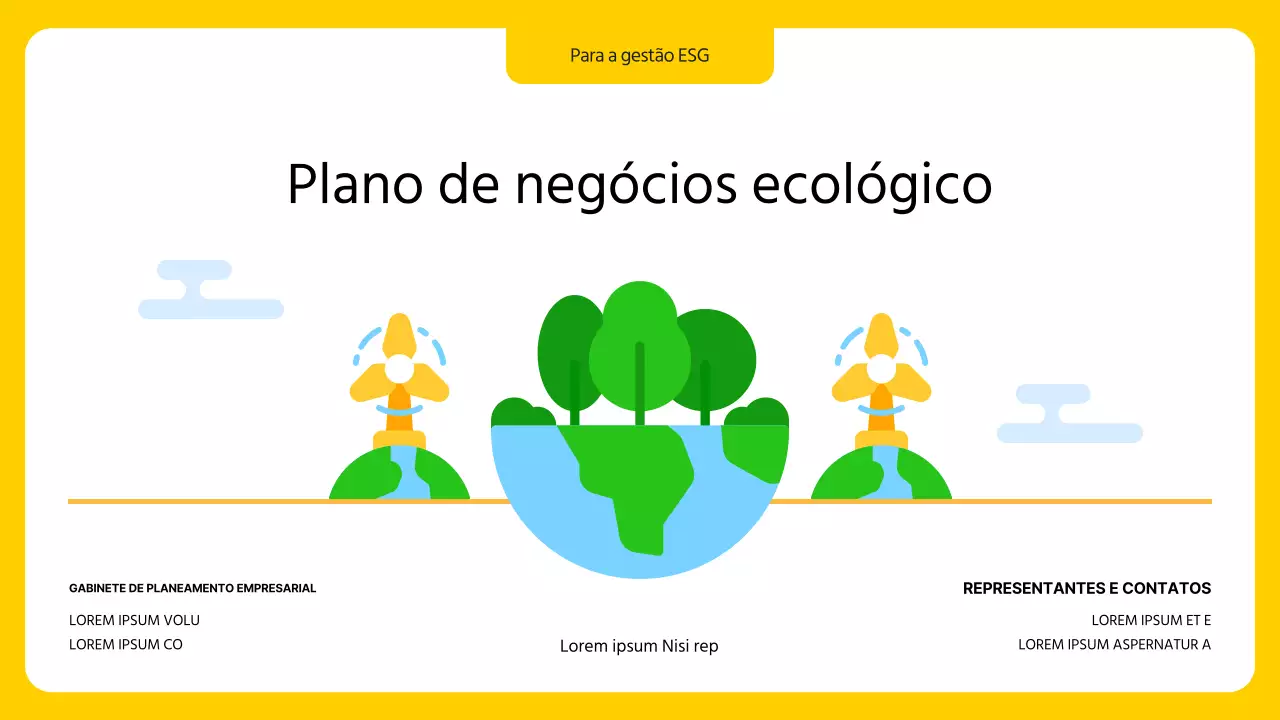Um plano de negócios ESG moderno e verde em amarelo e verde