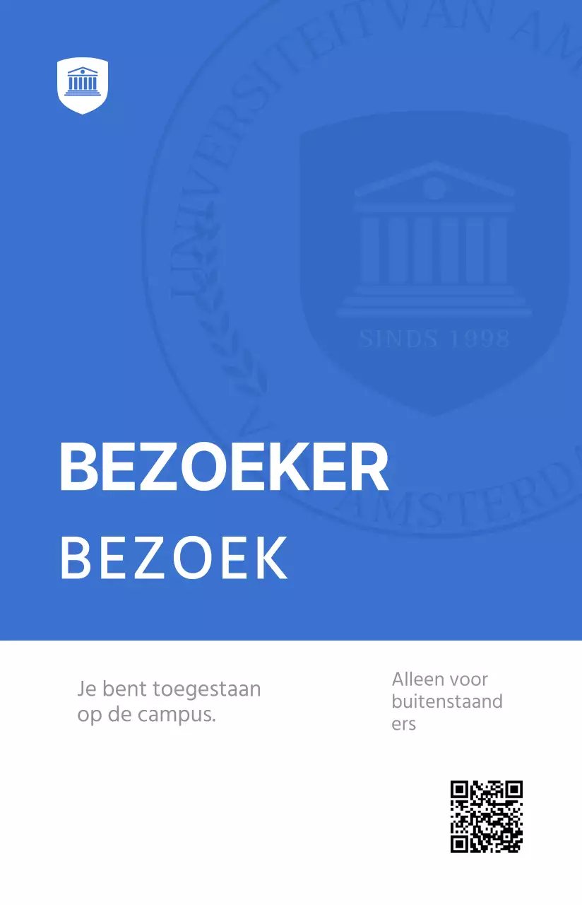 Bezoekkaart met blauw-wit schoollogo