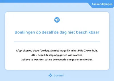 Minimalistische ziekenhuisaankondiging in lichtblauw