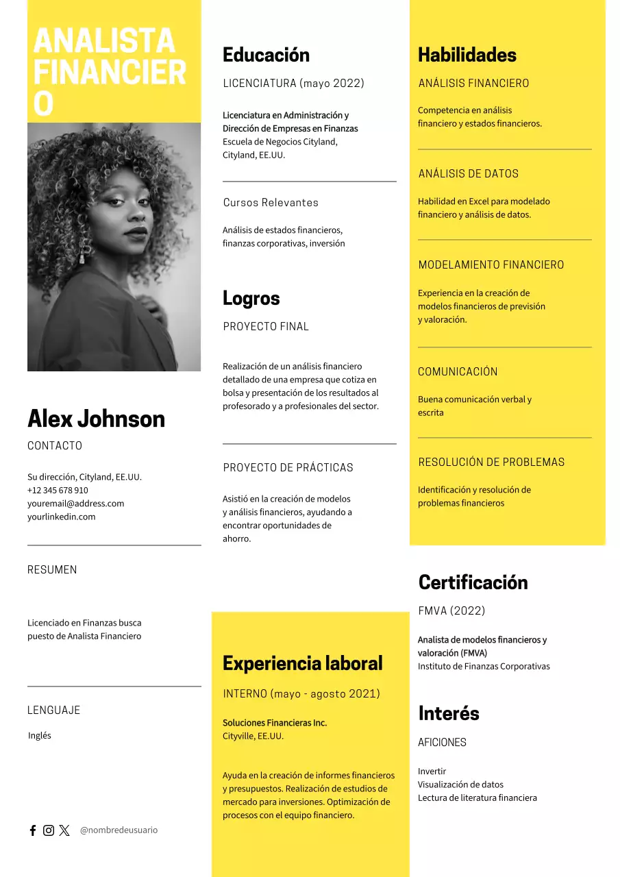 Yellow Simple Financial Analyst Resume