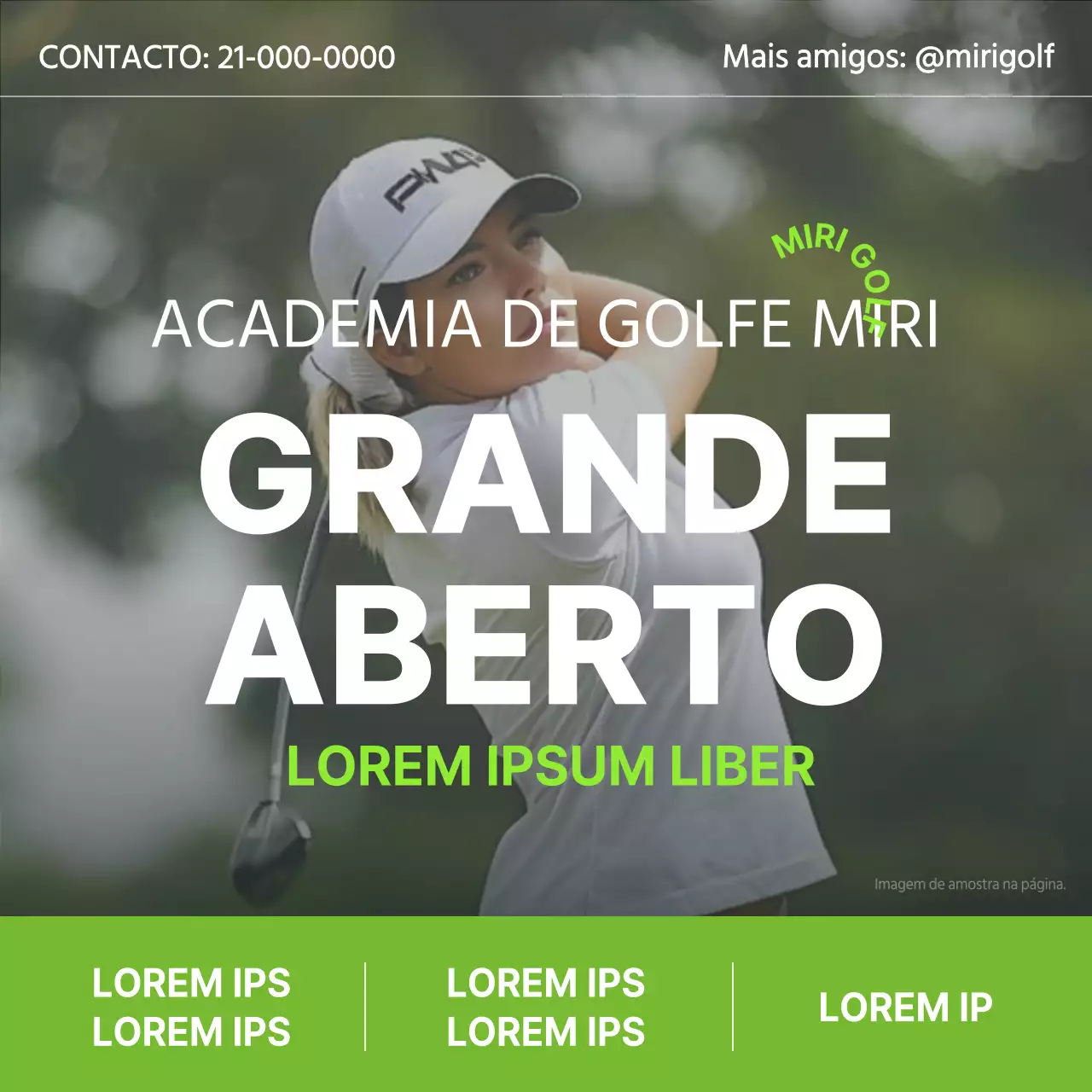 Promover a abertura de um campo de golfe moderno em verde-lima e branco