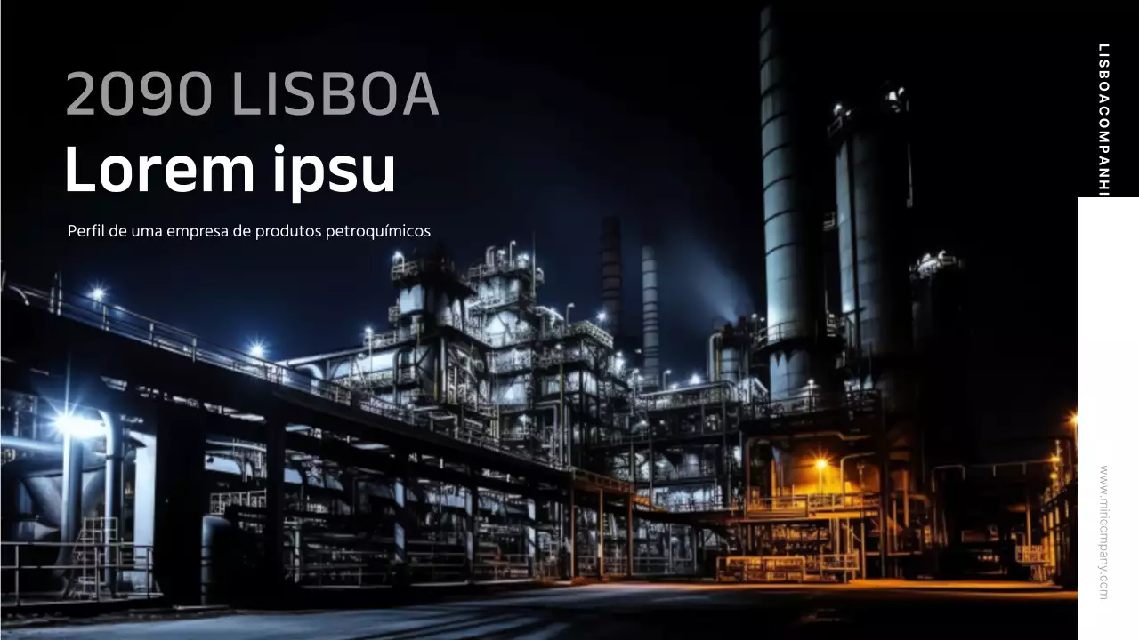 Um prospeto simples, a preto e cinzento, de um fabricante de produtos petroquímicos