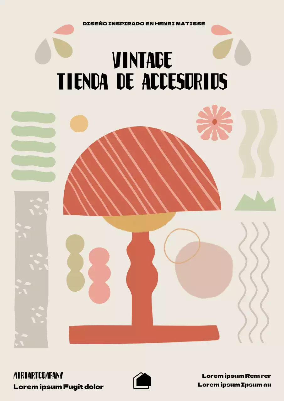 Cartel publicitario de interior minimalista en naranja y beige