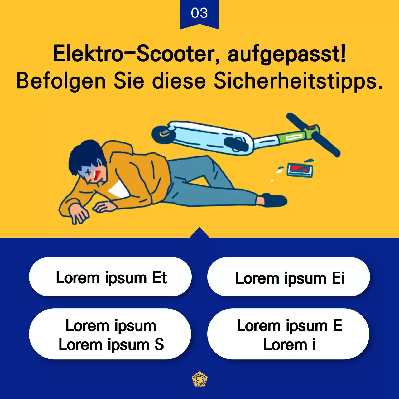 Werbung für einen trendigen Polizei-Newsletter in Gelb und Marineblau