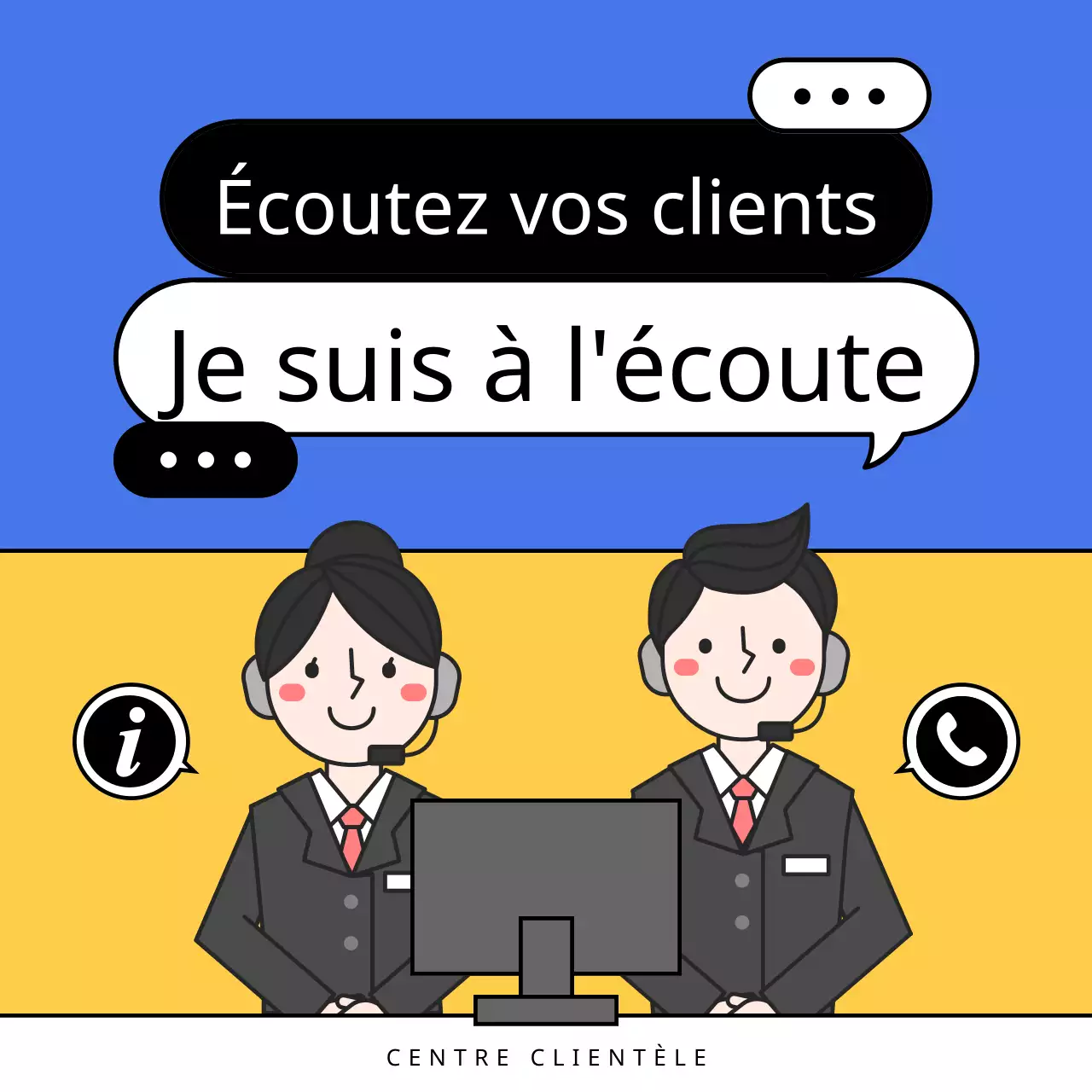 Un simple guide jaune et bleu du service d'assistance