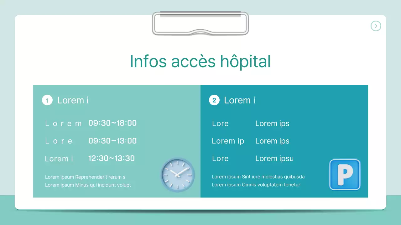 Un prospectus d'hôpital simple en 3D, de type classeur, aux couleurs de la menthe