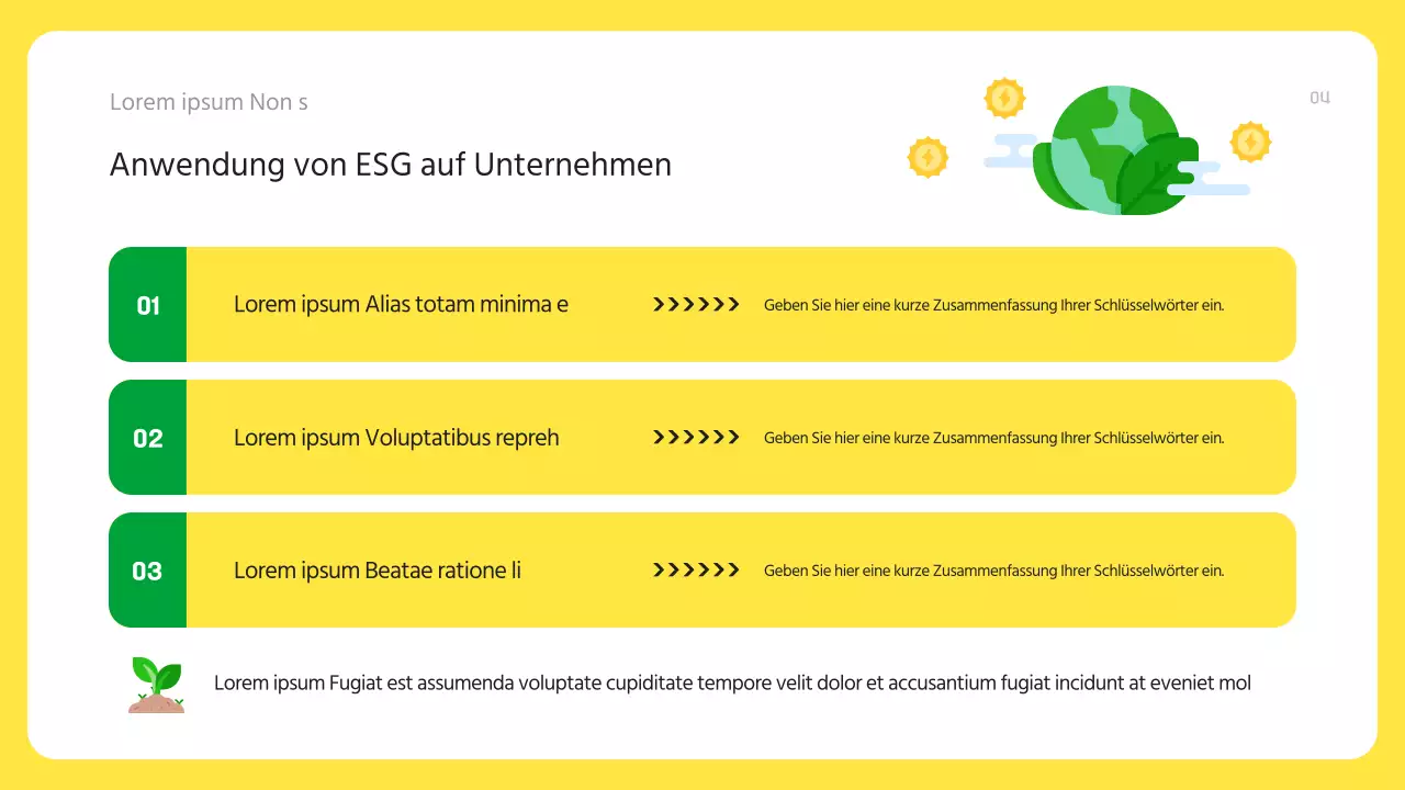 Ein moderner, grüner und gelber ESG-Geschäftsplan