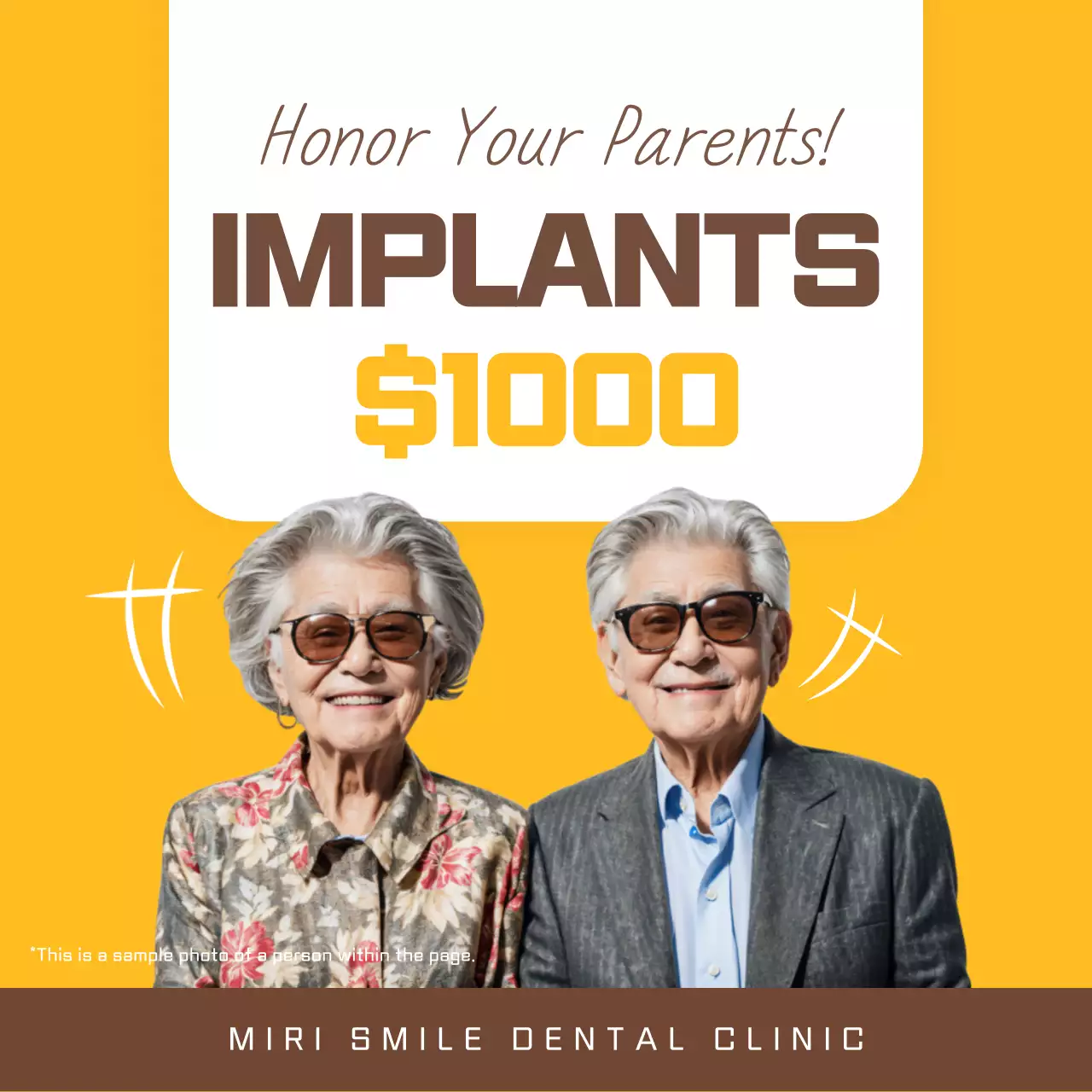 Simple filial piety implant dental ad in orange and brown