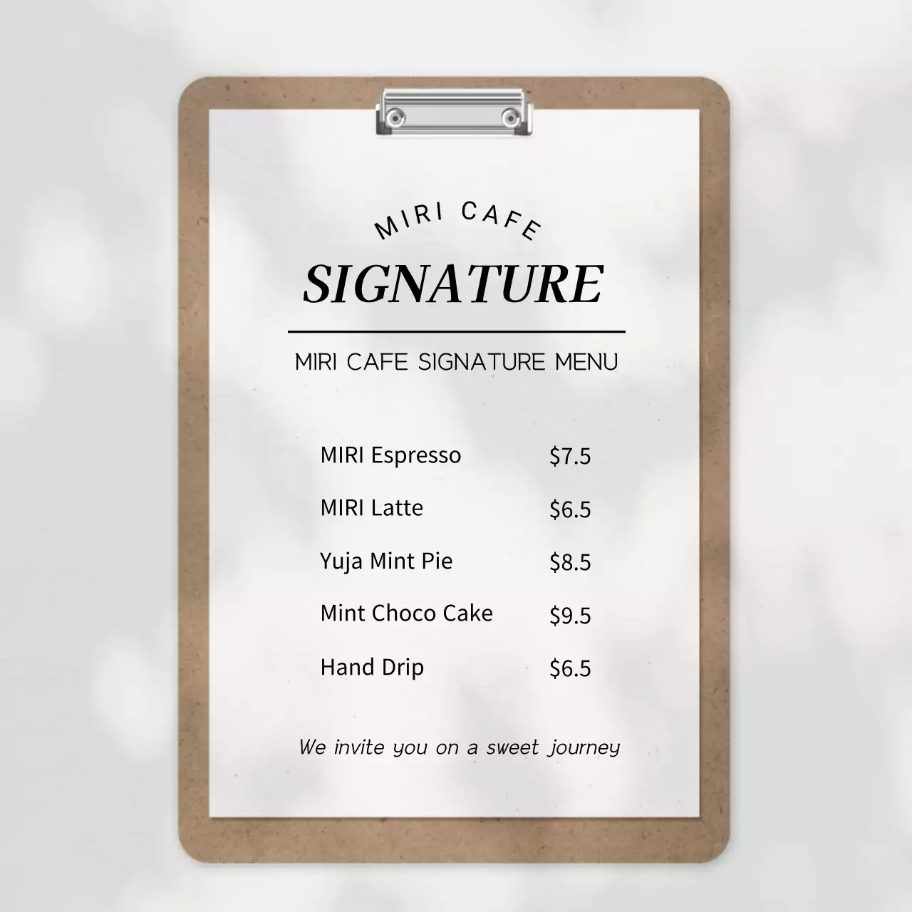 A simple beige and white cafe menu announcement
