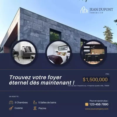 Bleu et or Maison à vendre Post Instagram de l'immobilier