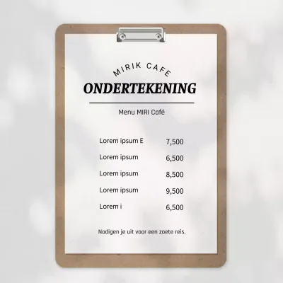 Eenvoudige beige en witte café menukaart aankondiging