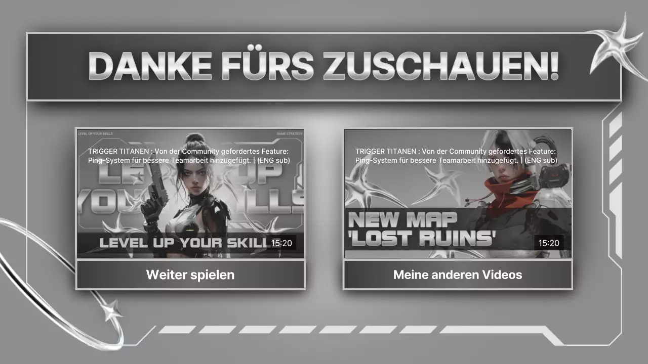 Silbernes und weißes Sci-Fi-Gaming-Video-Outro-Cover