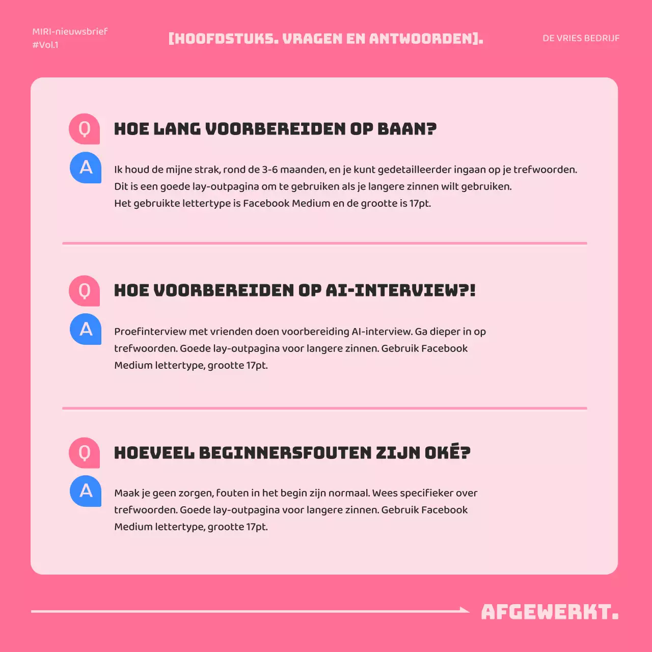 Een eenvoudige roze en blauwe sollicitatiebrief