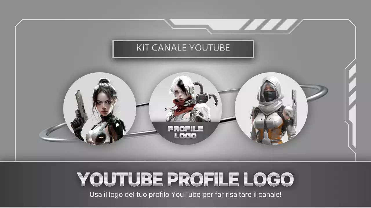 Una collezione di contenuti video di gioco di ispirazione fantascientifica in bianco e argento