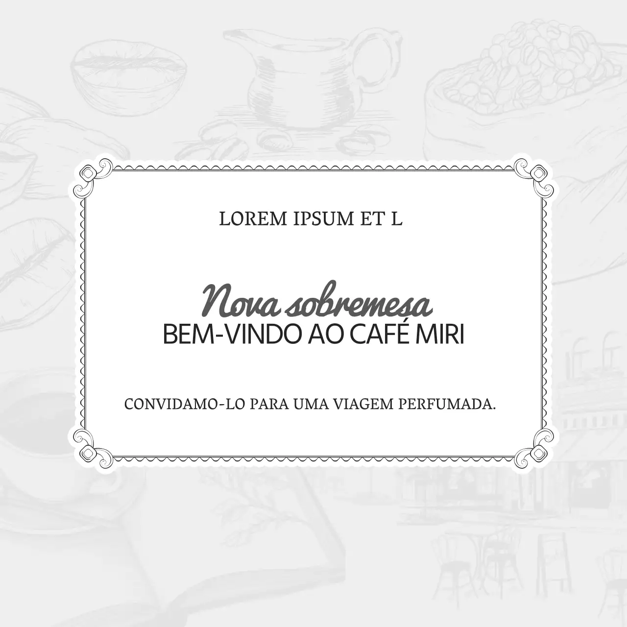 Anúncio de novo menu num café moderno a cinzento e branco