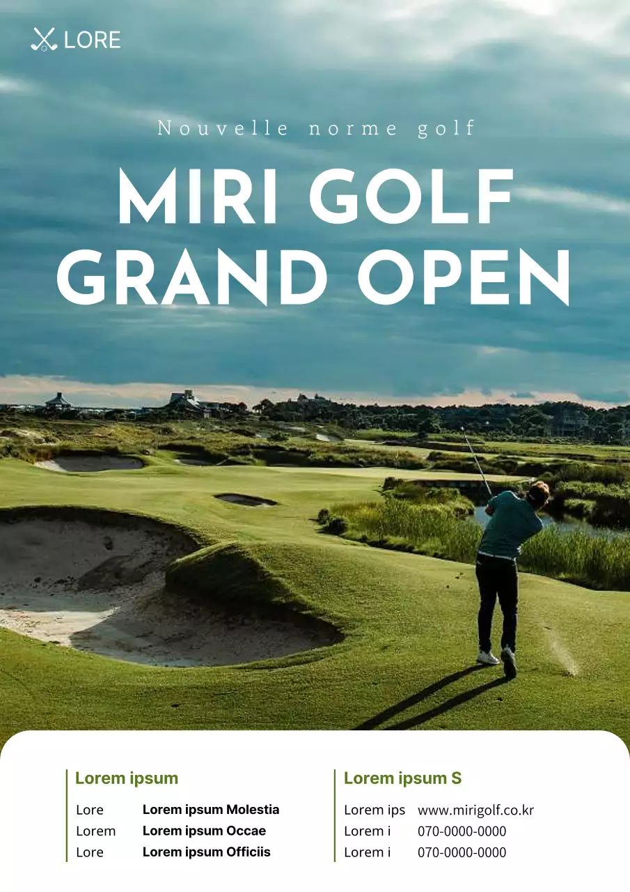 Flyer simple d'ouverture d'un terrain de golf en vert