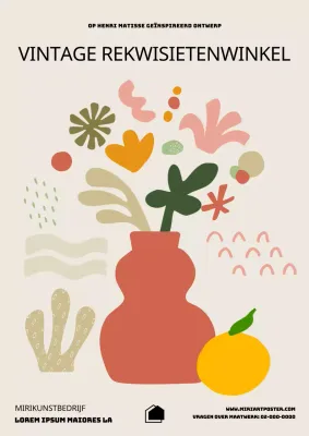 Minimalistische interieurposter in oranje en beige