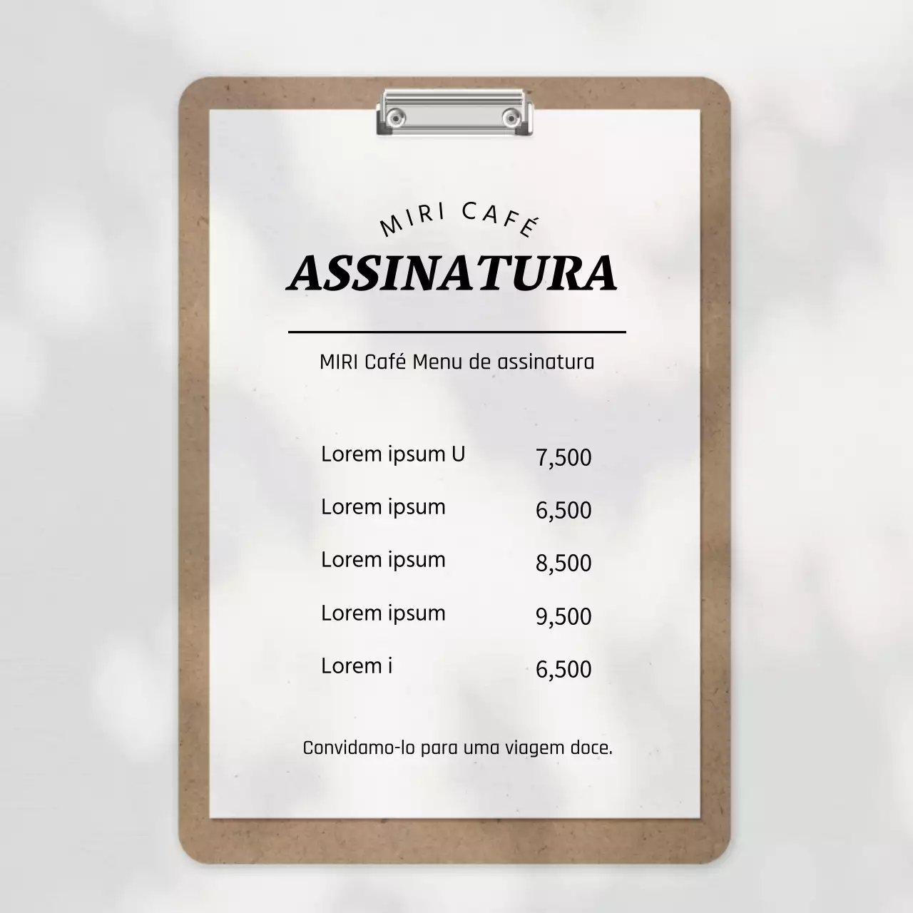 Anúncio de menu de café simples a bege e branco