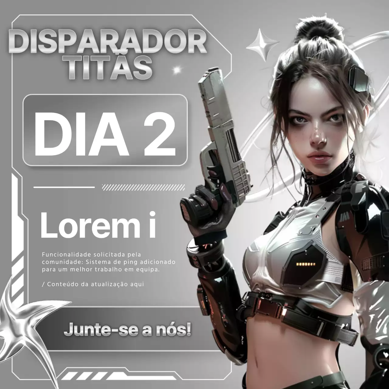 Promover conteúdos de jogos inspirados na ficção científica em prateado e branco