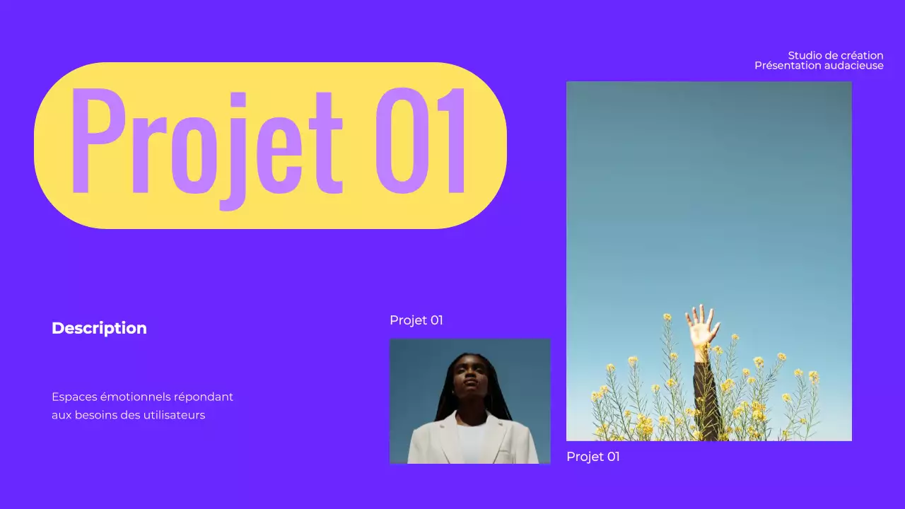 Un portefeuille de design audacieux en violet et jaune