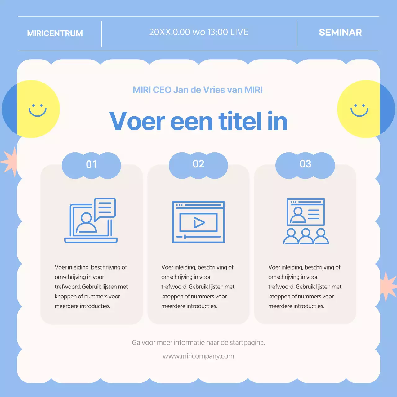 Het promoten van de speciale blauwe en gele lezingen voor huidige senioren