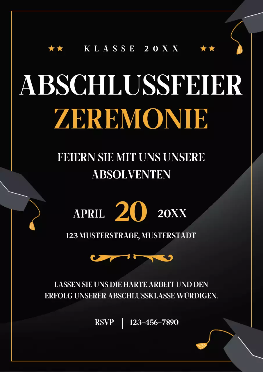 Schwarzer Luxus Graduierung Saison Einladung