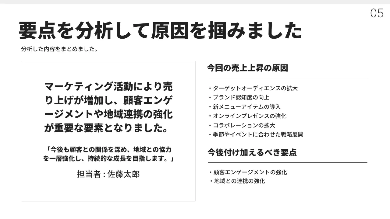 白黒 シンプル マーケティング 報告書 プレゼンテーション