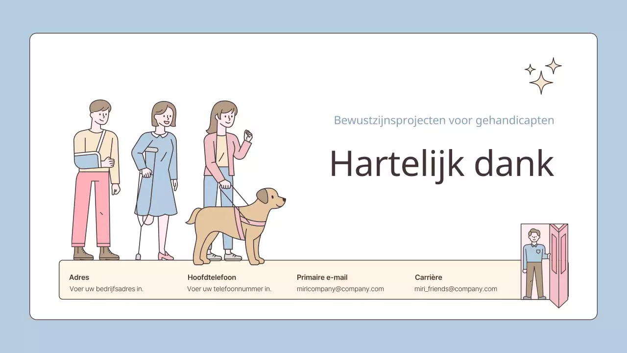 Een lichtblauw en roze projectvoorstel voor bewustwording van arbeidsongeschiktheid voor je bedrijf