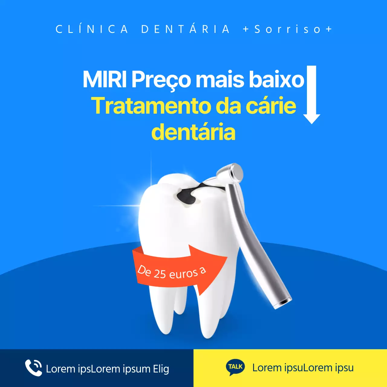 Anúncio de preço mais baixo de tratamento simples de cáries dentárias azul e amarelo