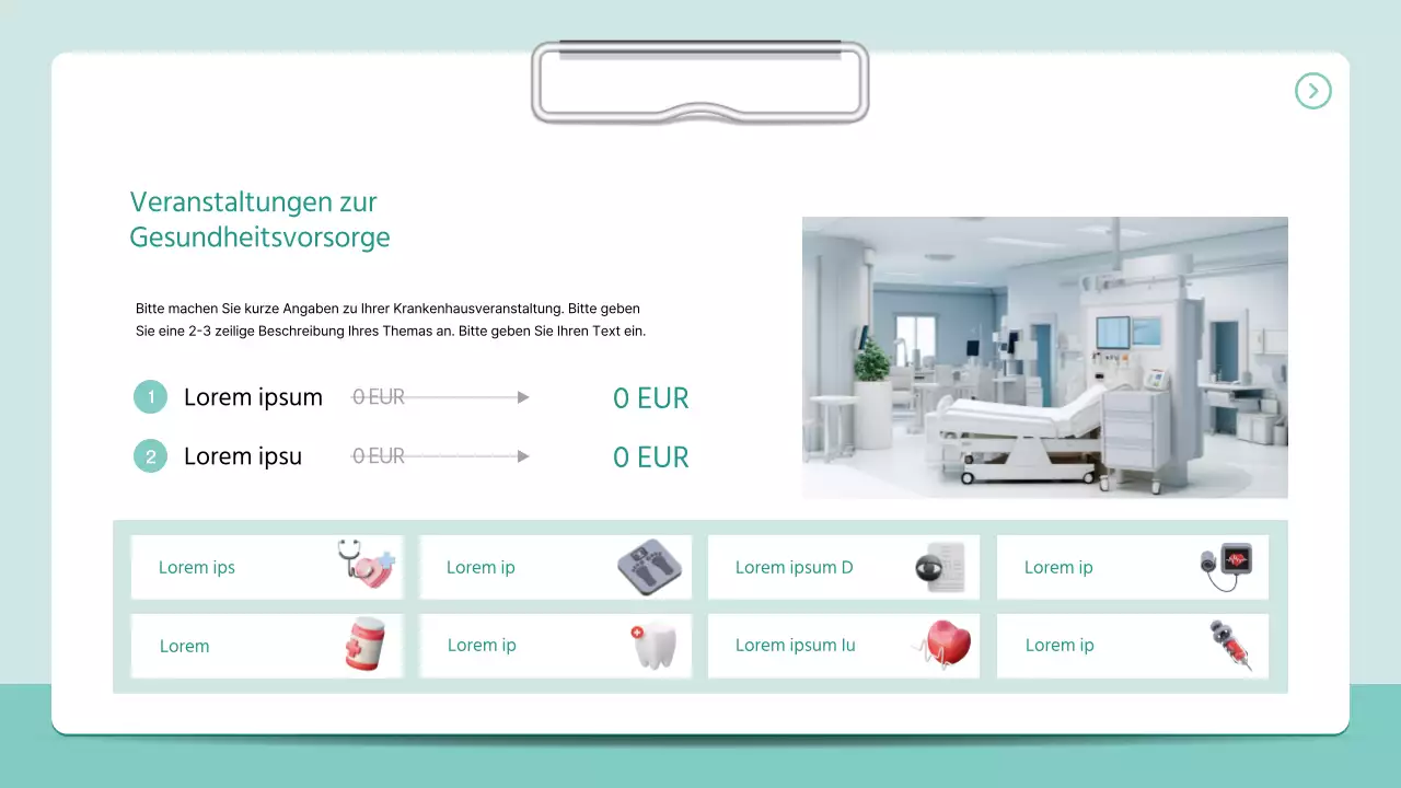 Ein einfacher Krankenhausprospekt im 3D-Ordner-Stil in leuchtenden Farben