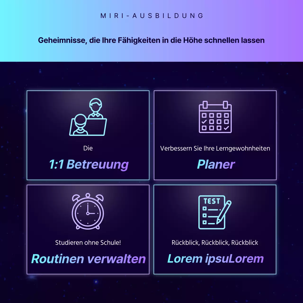 Werbung für eine besondere Vorlesung an einer Akademie mit Science-Fiction-Atmosphäre in Marineblau und Lila