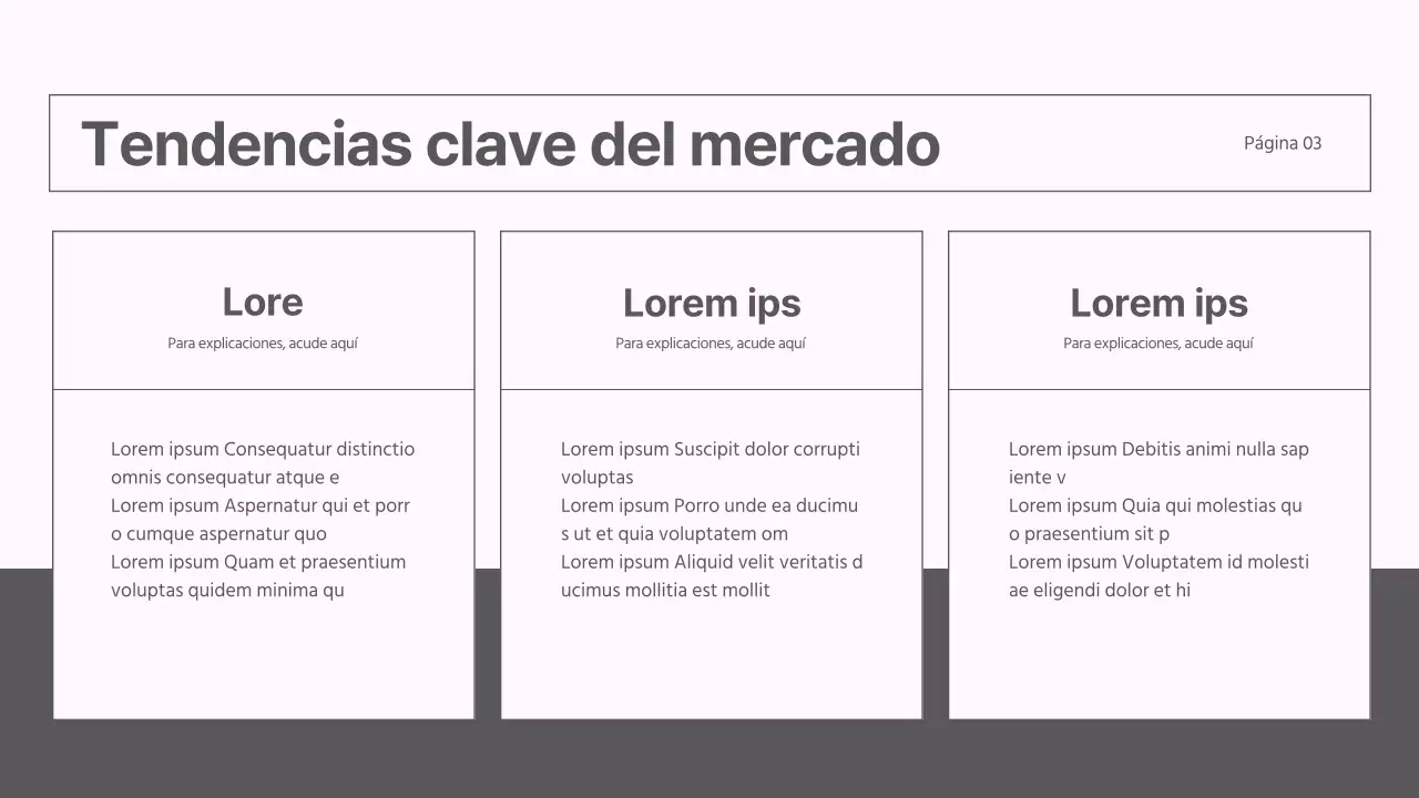 Un moderno informe de estrategia de mercado en gris y rosa