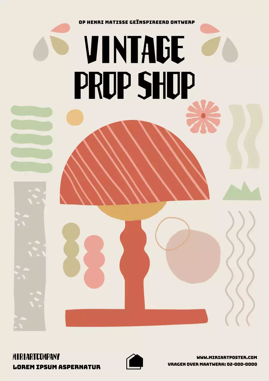 Minimalistische interieurposter in oranje en beige