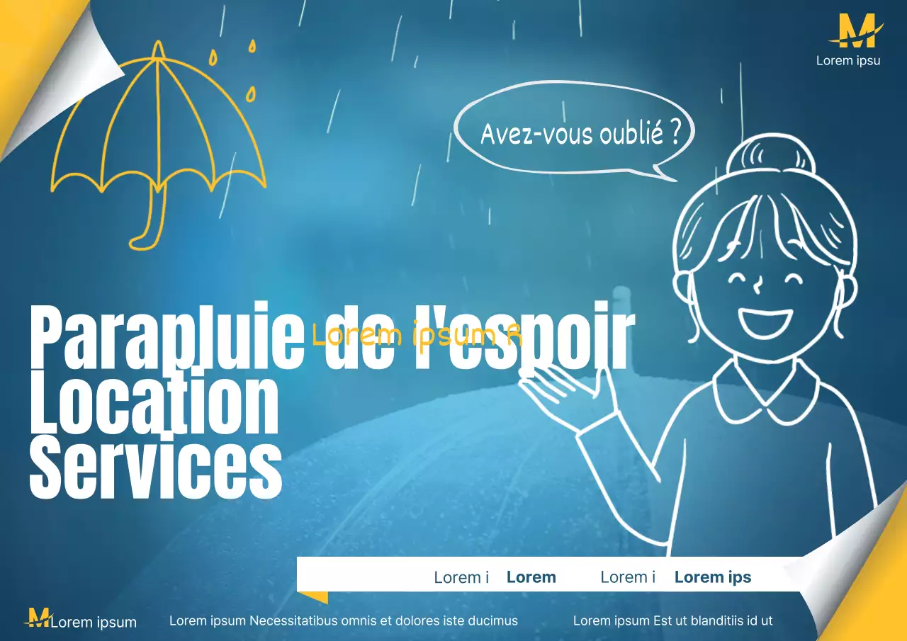 Promouvoir la location de parapluies simples bleu et jaune