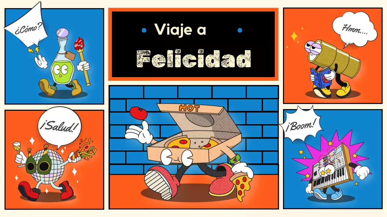 Un viaje para encontrar la felicidad en azul y naranja