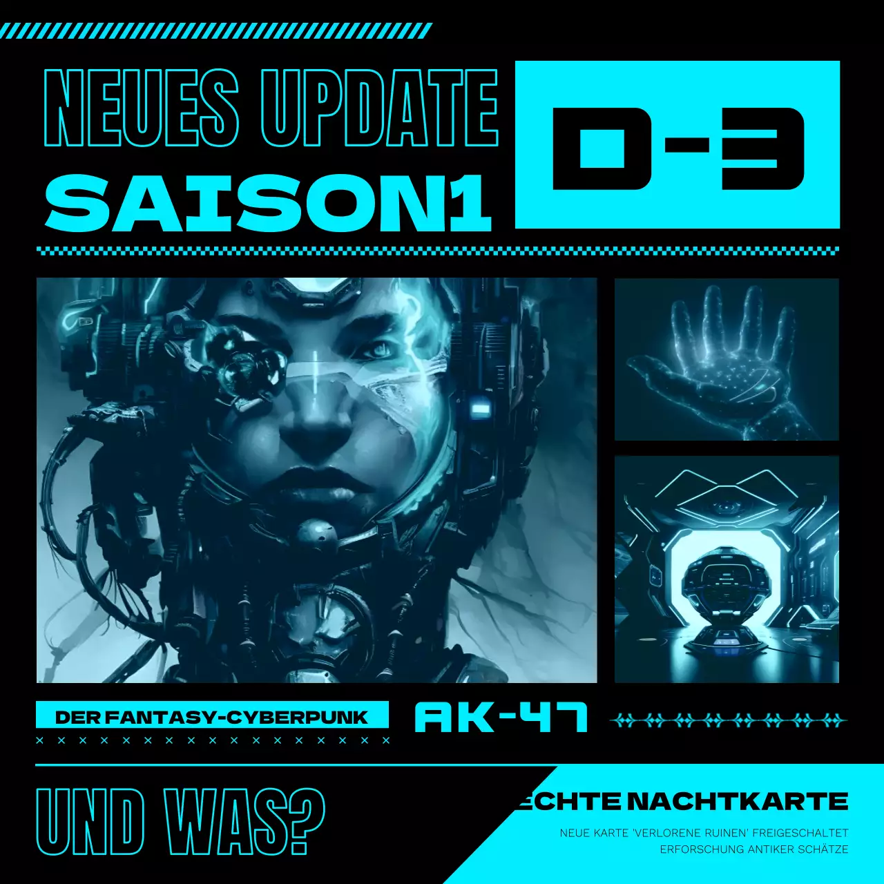 Cyberpunk-Spiel-Updates in Neon und SchwarzSNS-Promotion