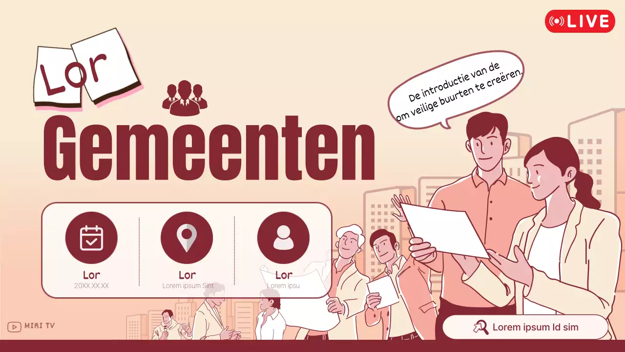 Live aankondiging van een eenvoudige oranje en bruine town hall meeting