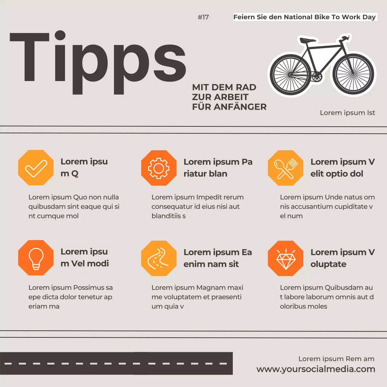 Grau Orange Einfache Minimalistische Tipps für Anfänger Fahrrad Instagram Post